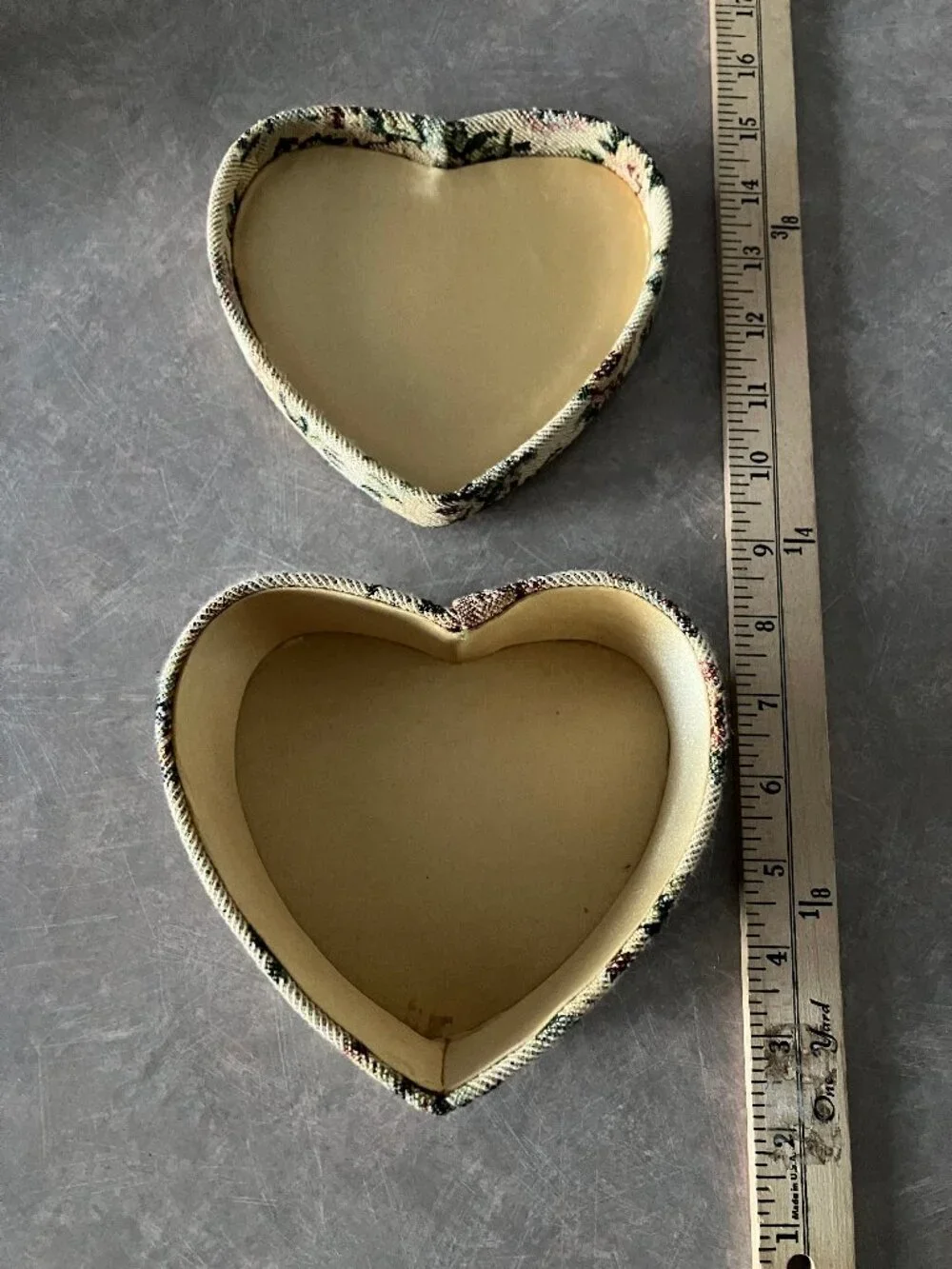 Vintage 1980s Heart-Shaped Embroidered/Needlepoint 3 Nesting Box Set